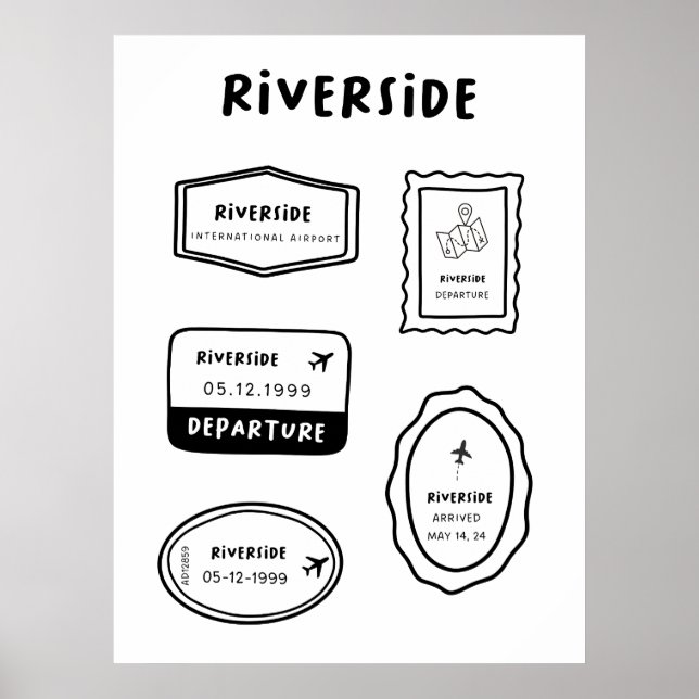 Riverside - Travel Stamp Collection | Minimalist Poster (Front)