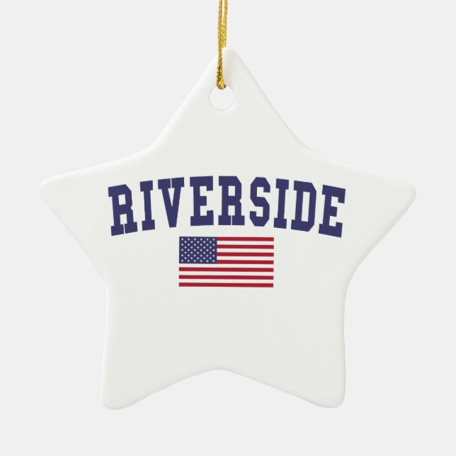 Riverside US Flag Ceramic Tree Decoration (Front)