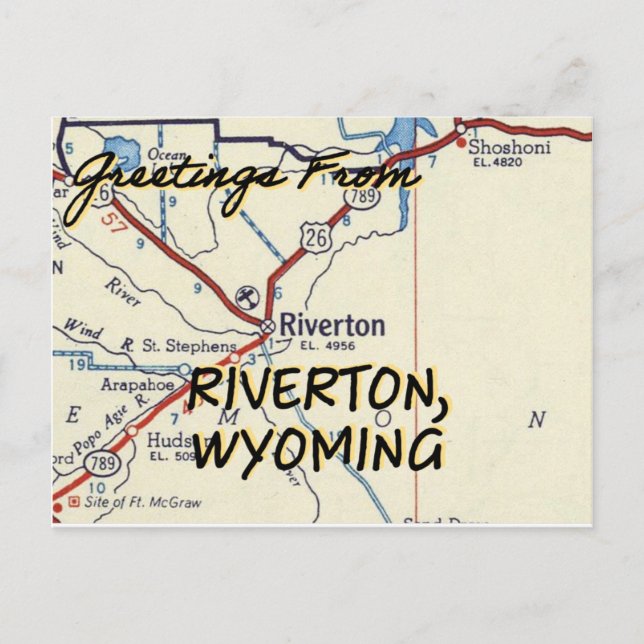 Riverton Wyoming Vintage Map Postcard (Front)