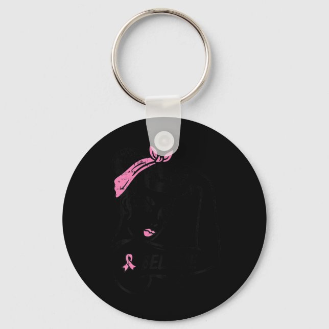Riveter Believe Pink Ribbon Breast Cancer Awarenes Key Ring (Front)