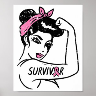 Riveter Breast Cancer Survivor Ribbon Awareness Wo Poster
