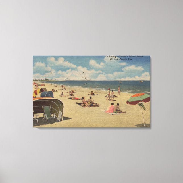 Riviera Beach, Florida - Sunbathers on Beach Canvas Print (Front)