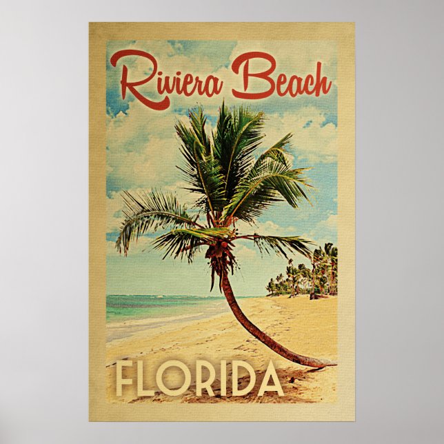 Riviera Beach Palm Tree Vintage Travel Poster (Front)