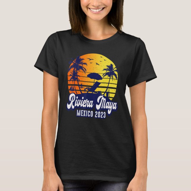 Riviera Maya 2023 Mexico Sunset Beach Retro T-Shirt (Front)