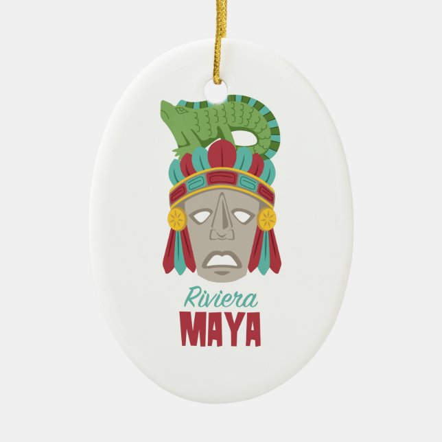 Riviera Maya Mask Ceramic Tree Decoration (Front)