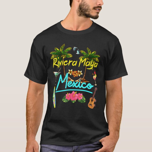 Riviera Maya Mexico Beach Summer Palm Sun Set Palm T-Shirt (Front)