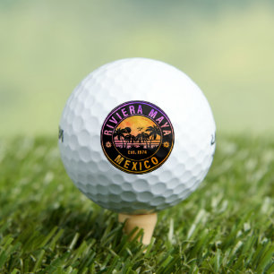 Riviera Maya Mexico Palm Tree Vintage Travel 60s Golf Balls