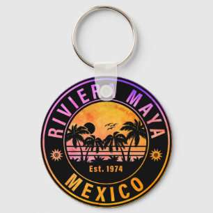 Riviera Maya Mexico Palm Tree Vintage Travel 60s Key Ring