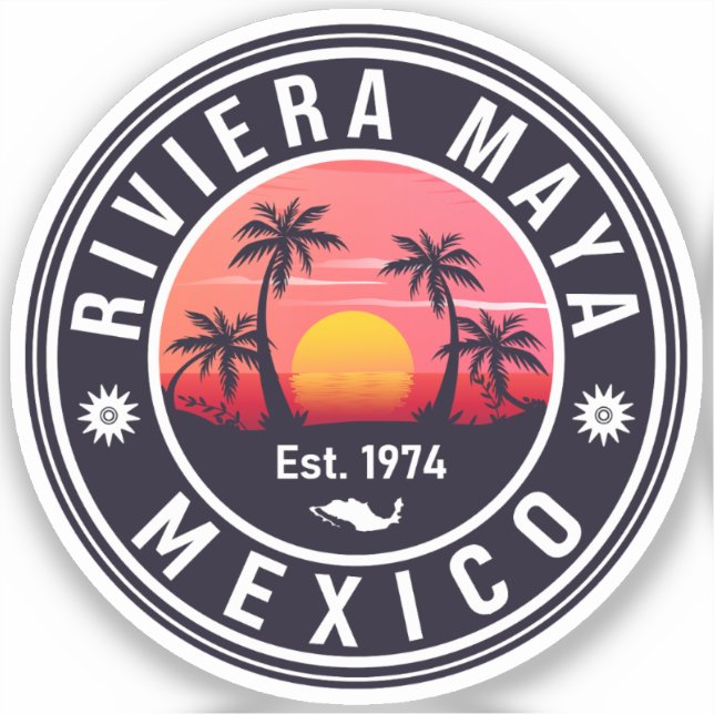 Riviera Maya Mexico Retro Sunset Palm Souvenirs (Front)