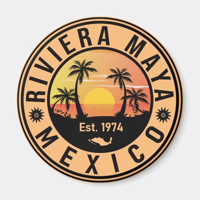 Riviera Maya Mexico Retro Sunset Souvenirs Palm Magnet (Front)