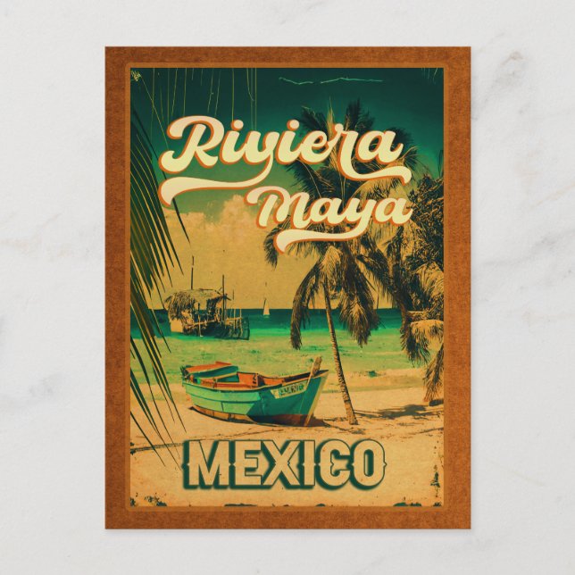 Riviera Maya Postcard Palm Tree Vintage Travel (Front)