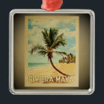 Riviera Maya Vintage Travel Ornament Palm Tree<br><div class="desc">A cool vintage style Riviera Maya ornament featuring a palm tree on a sandy beach with blue sky and ocean.</div>