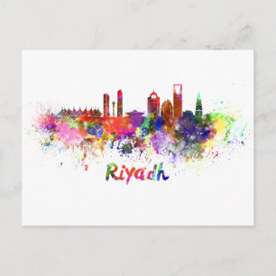 Riyadh skyline in watercolor postcard