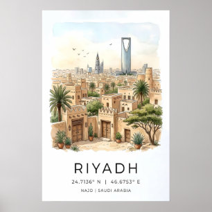 Riyadh Skyline Print Watercolor Cityscape with