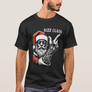 Rizz Claus Funny Santa With Wolf Tattoo Christmas  T-Shirt