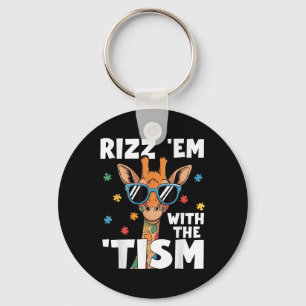 Rizz Em With The Tism Autism Giraffe Funny Autism  Key Ring