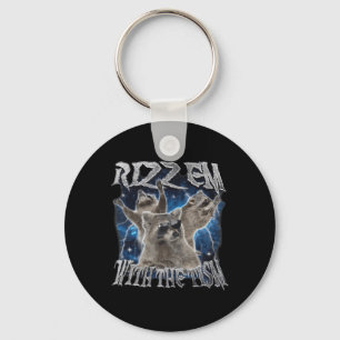 Rizz Em With The Tism Autistic Racoon Meme Funny Key Ring