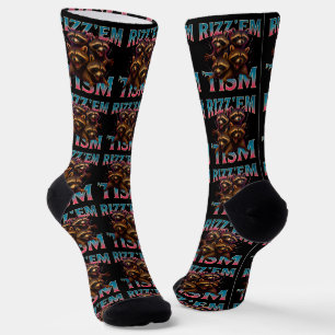 Rizz Em With The Tism Meme Autism Funny Racoon Socks