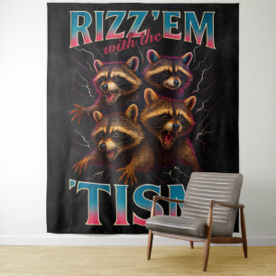 Rizz Em With The Tism Meme Autism Funny Racoon Tapestry
