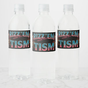 Rizz Em With The Tism Meme Autism Funny Racoon Water Bottle Label