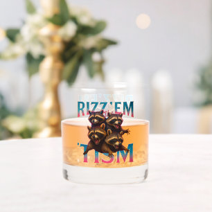 Rizz Em With The Tism Meme Autism Funny Racoon Whiskey Glass