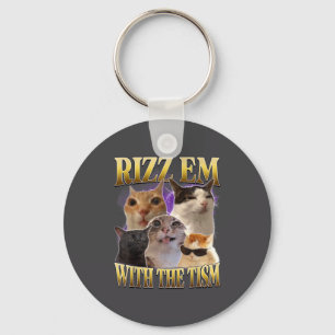 Rizz Em With The Tism Vintage Retro 90s Funny Cat Key Ring