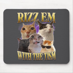 Rizz Em With The Tism Vintage Retro 90s Funny Cat Mouse Mat