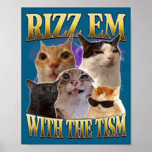 Rizz Em With The Tism Vintage Retro 90s Funny Cat Poster