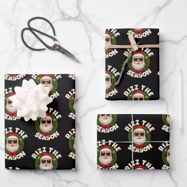 Rizz The Season Trendy Christmas Santa Wrapping Paper Sheet (Front)
