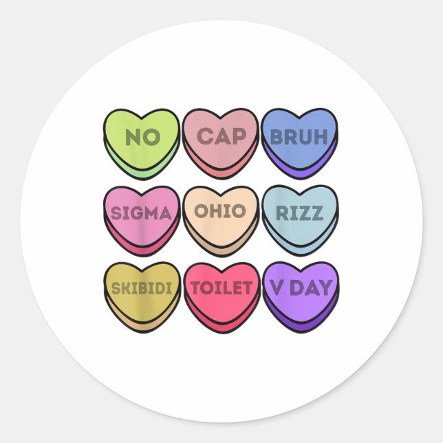 Rizz Valentines Candy Heart Boys Valentine Bruh Si Classic Round Sticker (Front)