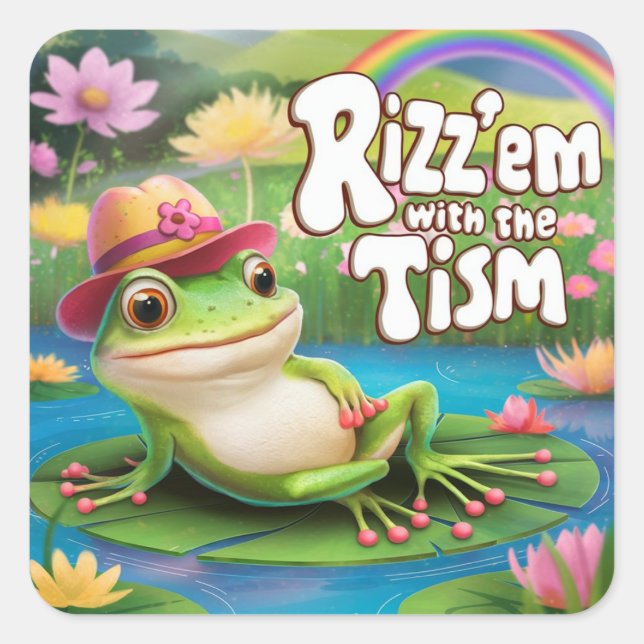 Rizz'em with the tism , tism square sticker (Front)