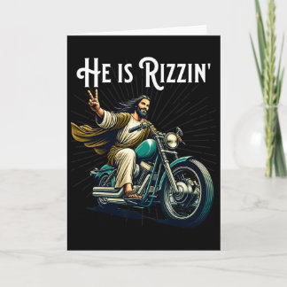 Rizzen Funny Rizz He Is Rizzin Jesus Riding Motorc Card