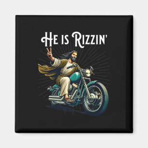 Rizzen Funny Rizz He Is Rizzin Jesus Riding Motorc Magnet