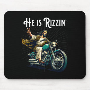 Rizzen Funny Rizz He Is Rizzin Jesus Riding Motorc Mouse Mat