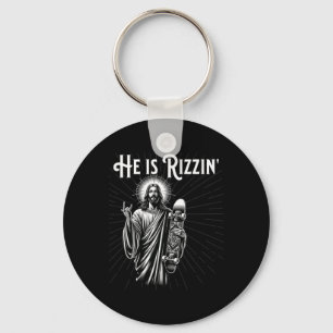 Rizzen Rocker He Is Rizzin Funny Jesus Riding Skat Key Ring