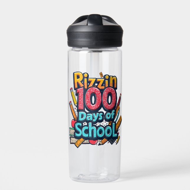 Rizzin 100 Days of School Gen Alpha Funny  Water Bottle (Front)