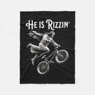 Rizzler Getting Air Funny Rizz He Is Rizzin Jesus  Fleece Blanket