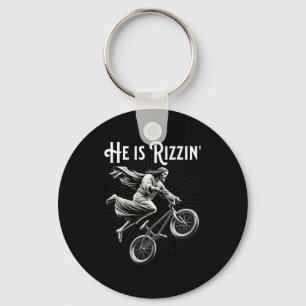 Rizzler Getting Air Funny Rizz He Is Rizzin Jesus  Key Ring