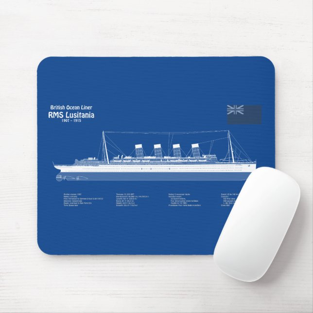 RMS Lusitania - Ship Blueprint Plans ABD Mouse Mat (With Mouse)