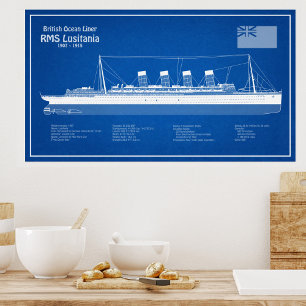RMS Lusitania - Ship Blueprint Plans ABD Photo Print