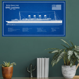 RMS Lusitania - Ship Blueprint Plans ABD Poster