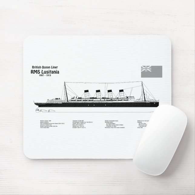RMS Lusitania - Ship Blueprint Plans BD Mouse Mat (With Mouse)
