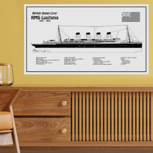 RMS Lusitania - Ship Blueprint Plans BD Photo Print