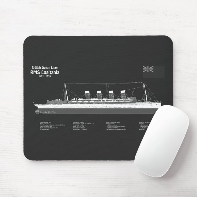 RMS Lusitania - Ship Blueprint Plans PBD Mouse Mat (With Mouse)