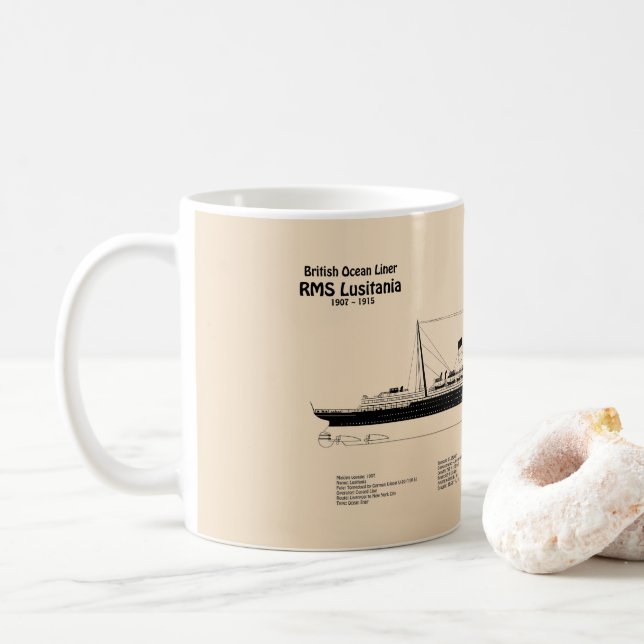 RMS Lusitania - Ship Blueprint Plans SD Coffee Mug (With Donut)