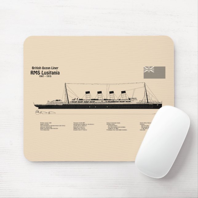 RMS Lusitania - Ship Blueprint Plans SD Mouse Mat (With Mouse)