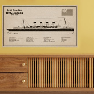RMS Lusitania - Ship Blueprint Plans SD Poster