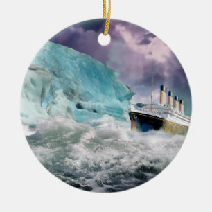 RMS Titanic and Iceberg Painting Ceramic Tree Decoration