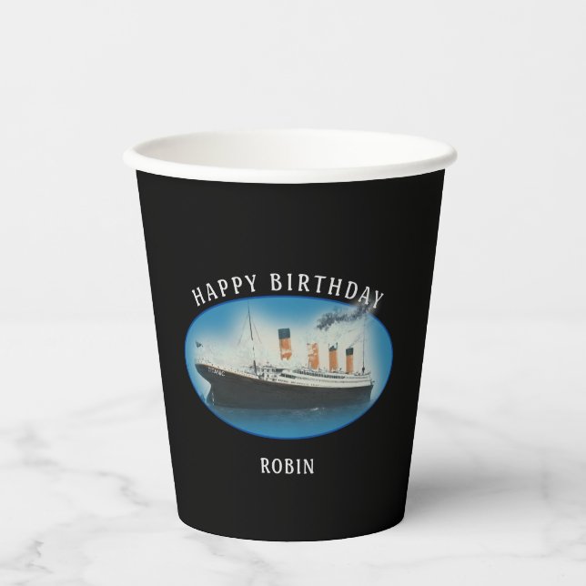 RMS Titanic Black Birthday Paper Cups (Front)