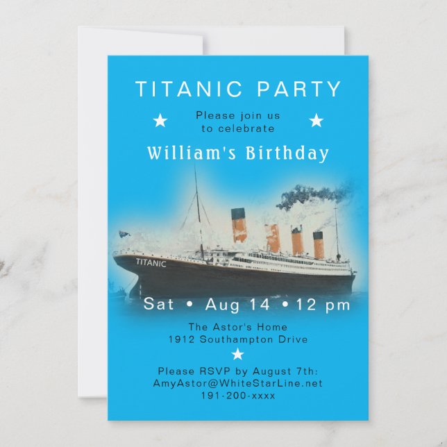 RMS Titanic Blue Birthday Invitation (Front)